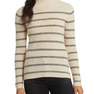 Magaschoni Rib Stripe Mock Neck Cashmere Sweater Size Small